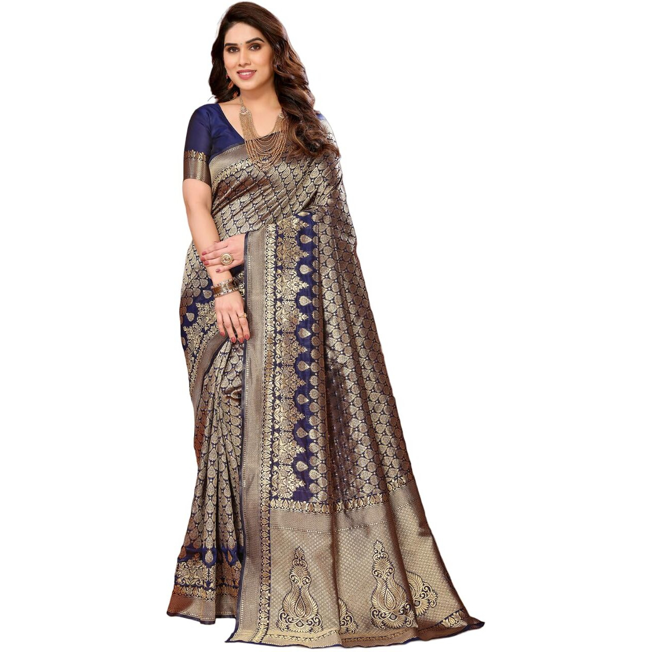 Yashika Present Banarasi Kanjivaram Silk Saree For Fashionable Women||Navy BlueColoured Silk Kanjivaram Saree|| AZ-YS-P1-MALIYA NAVYBLUE New
