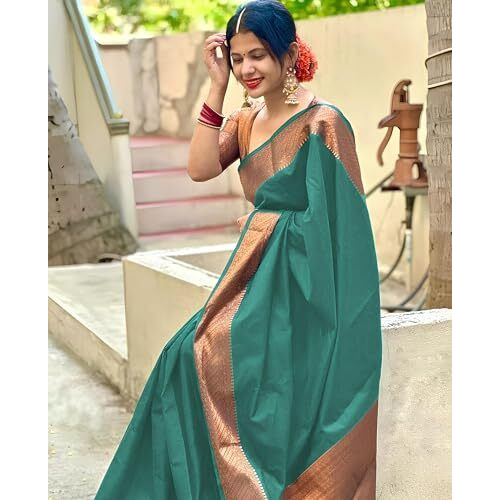 Yashika Women's Banarasi Kanjivaram Cotton Silk Woven Saree with Unstitched Blouse Material (AZ-YS-OG-SUSHANTI GREEN)