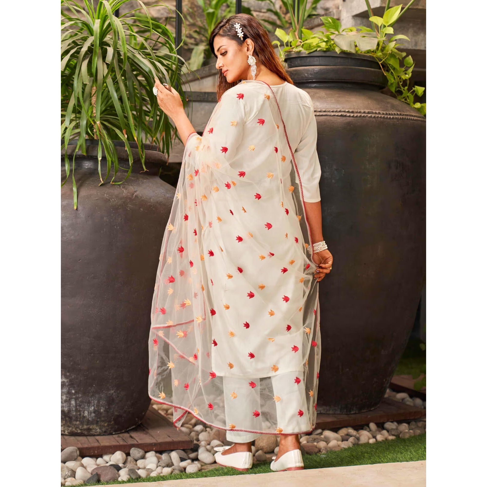Yashika Women's Embroidered Cotton Kurta Set This Elegant Ensemble for Special & Casual Wear, Includes a Straight Kurta, Pants & Dupatta - a Perfect Blend of Style & Comfort (AZ-YS-OG-KS2103-XL)