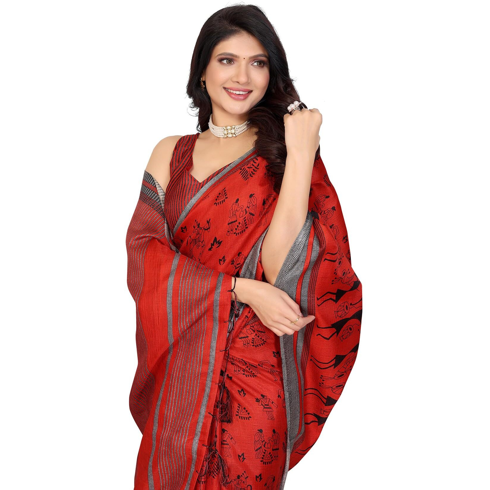 Yashika Women's Art Silk Printed Saree With Blouse Material |saree for Women | Kalamkari Saree | New Sari | Latest Saree (AZ-YS-P3-NASIMA RED JHALAR)
