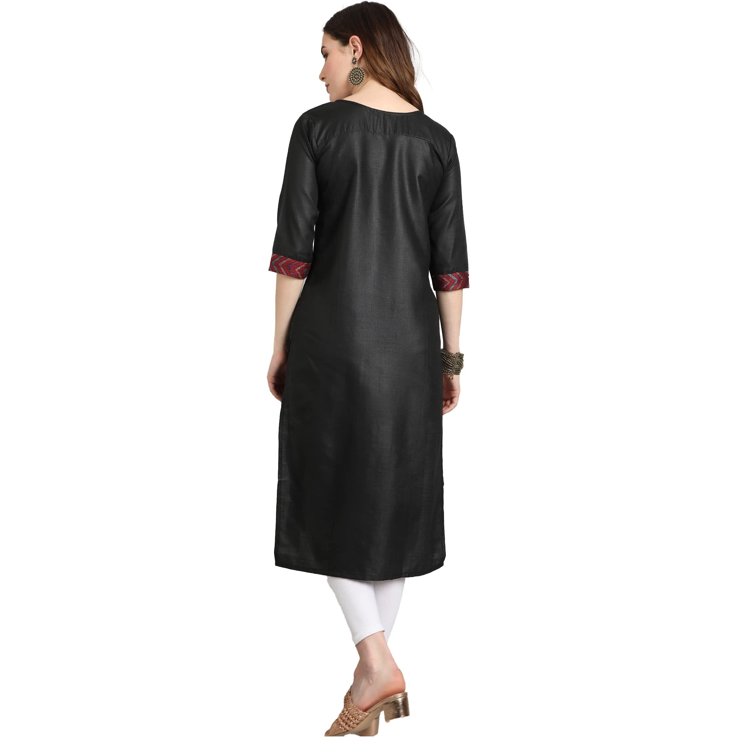 Yashika Womens Cotton Blend Black Color Straight Solid Kurti(YS-K1060-XL)