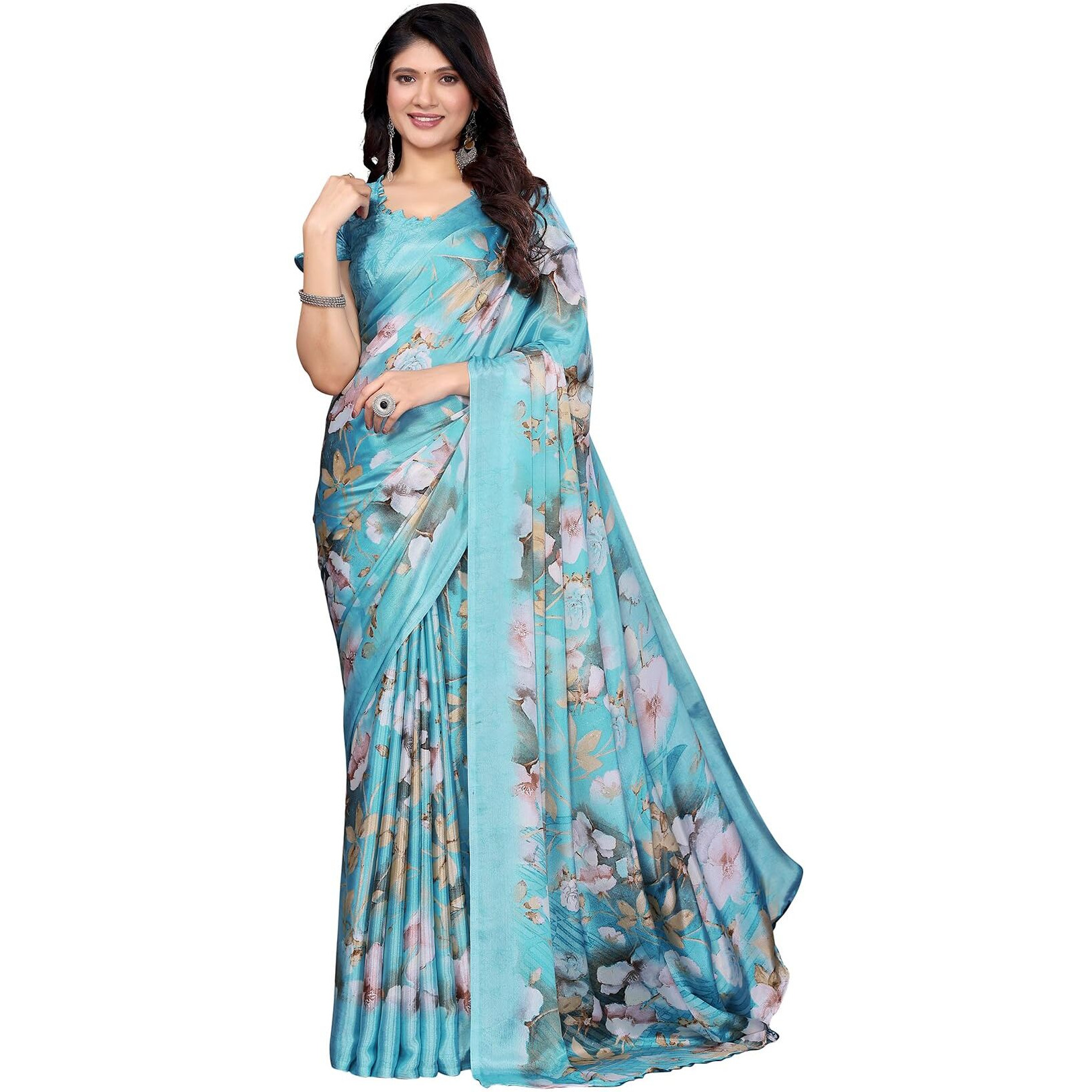 Yashika Women's Tussar Silk Printed Saree With Blouse Material |saree for Women | saree collection 2025 | New Sari | Latest Saree (AZ-YS-P1-SHAHINA SKY BLUE)