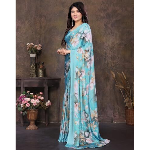 Yashika Women's Tussar Silk Printed Saree With Blouse Material |saree for Women | saree collection 2025 | New Sari | Latest Saree (AZ-YS-P1-SHAHINA SKY BLUE)