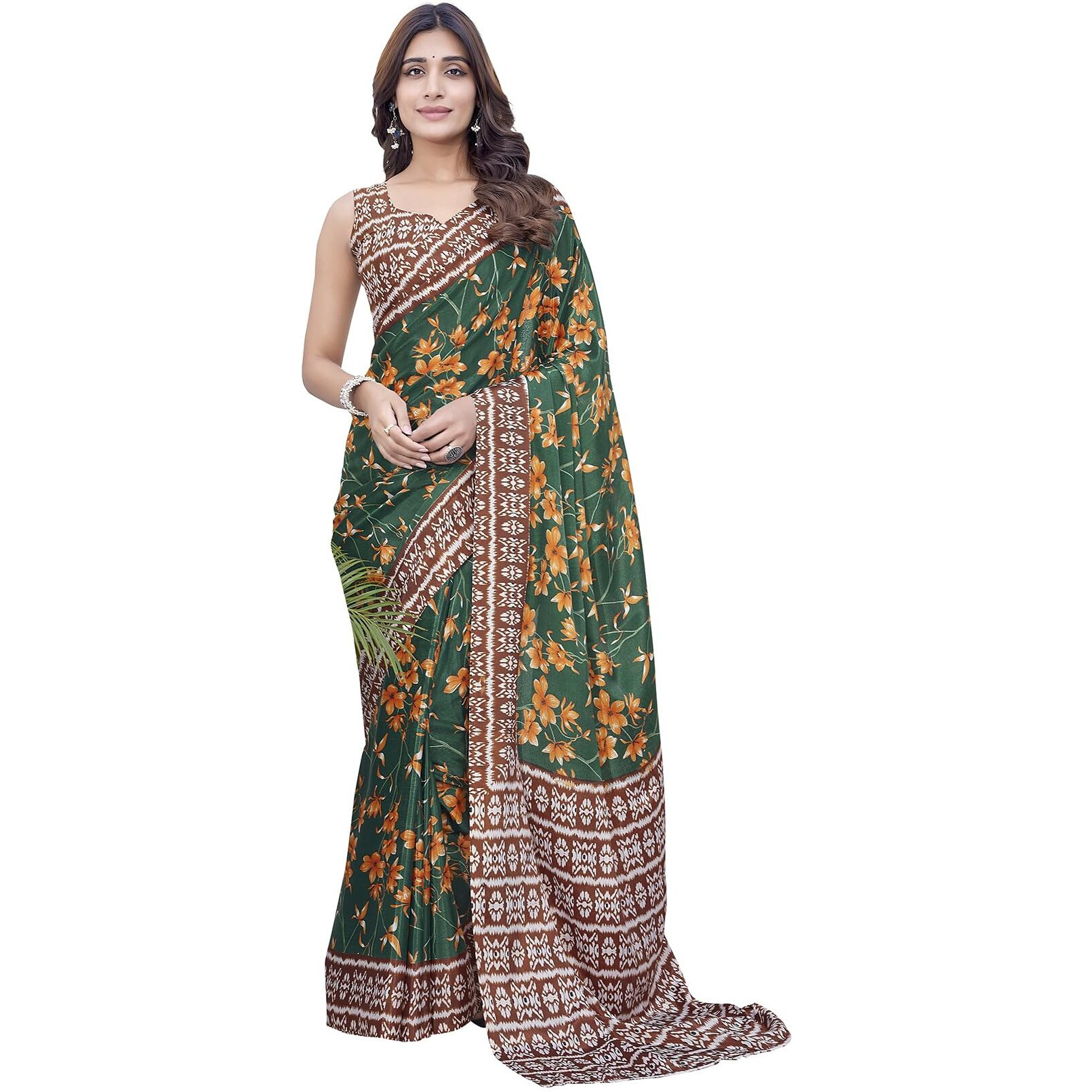 Yashika Women's Elegant Chiffon Saree Set with Blouse Piece Elevate your style with this chic chiffon saree ensemble. Perfect for trendsetting women (AZ-YS-P1-REENU GREEN)