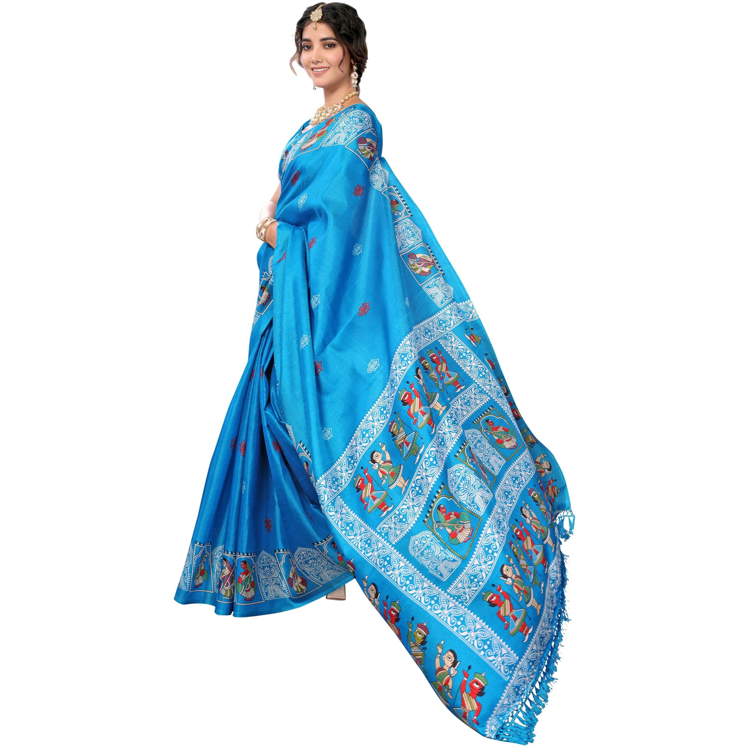 Yashika Women's Woven Latest Art Silk and Tassels Saree with Unstitched Blouse Material (AZ-YS-P2-NAFIZA-Parent-NEW_Blue)