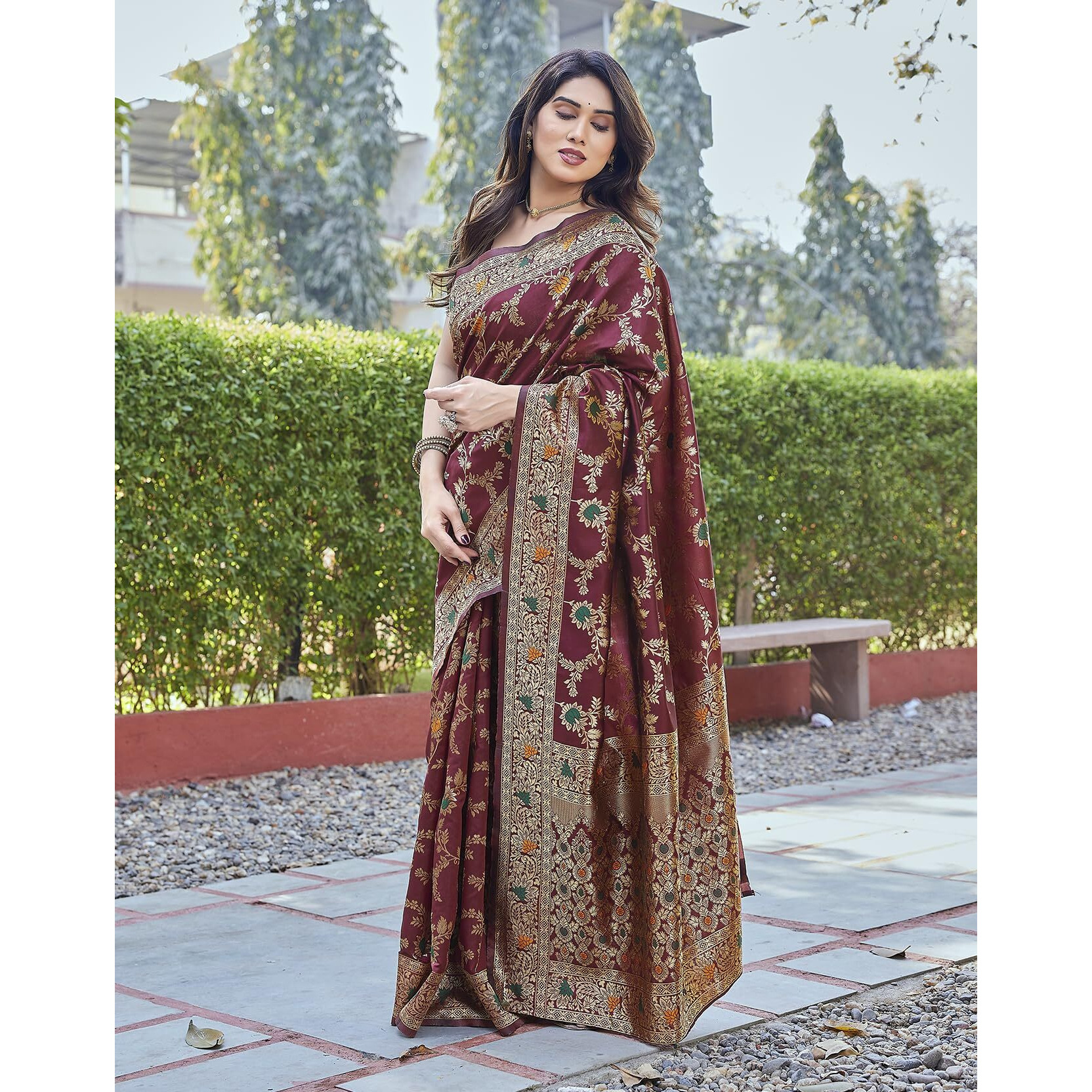Yashika Women's Banarasi Kanjivaram Art Silk Saree Set with Blouse |saree for Women | Saree | New Sari | Latest Saree (AZ-YS-P1-SIRISHA MAROON)