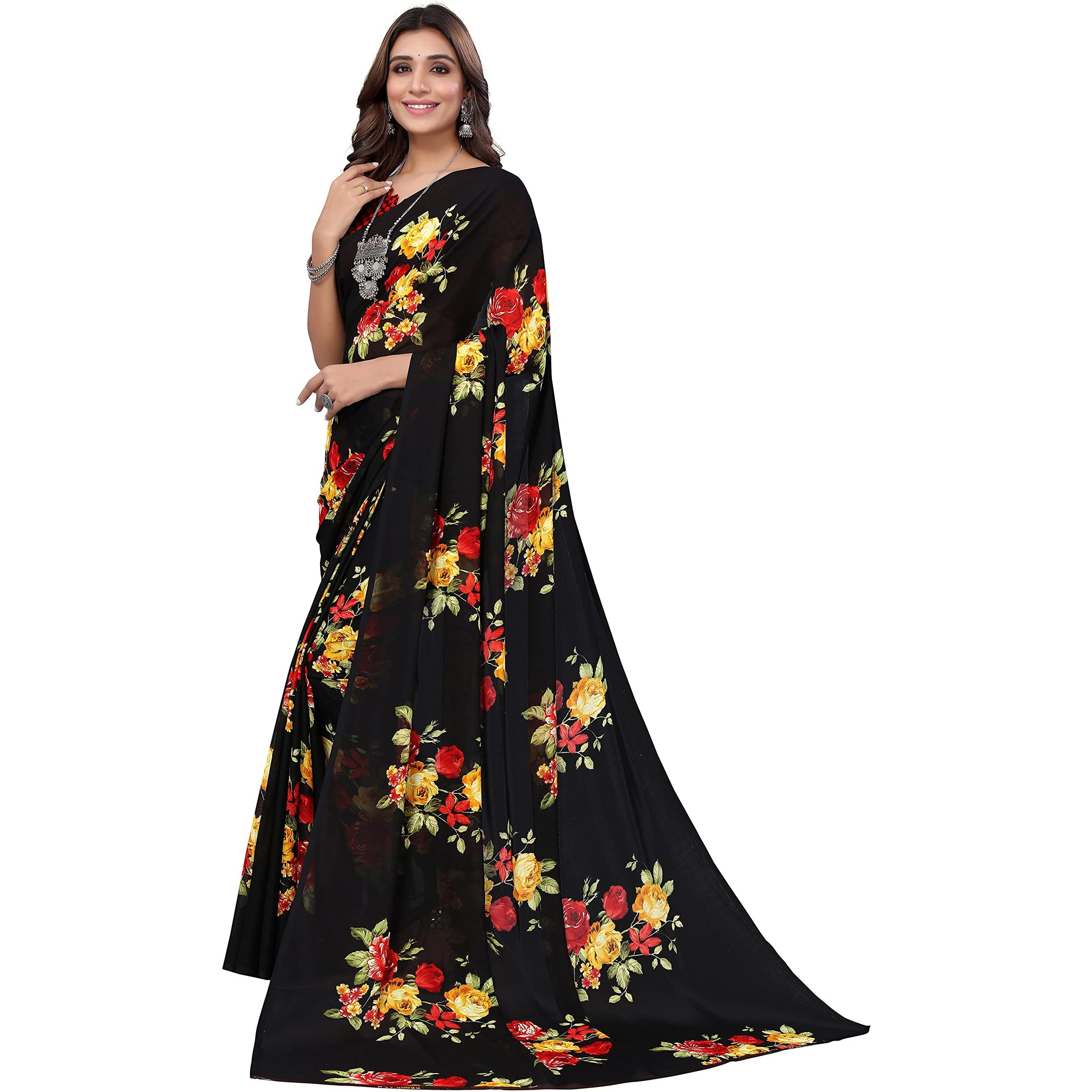 Yashika Women's Jacquard Georgette Standard Length (APEXA Black_Y