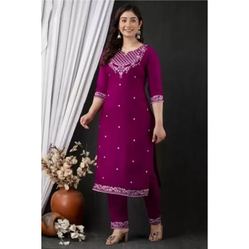 Yashika Women's Kurta Set in Solid Purple Color and Pure Rayon Fabric with Pant (AZ-YS-OG-KS2152-XL)