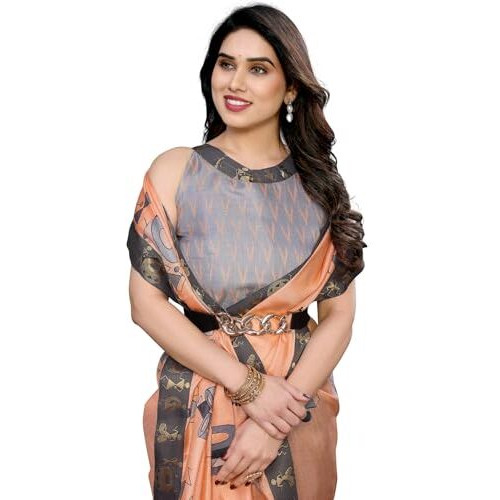 Yashika Women's Printed Kalamkari Art Silk Saree With Lace and Unstitched Blouse Material (AZ-YS-P3-DAMRU ORANGE LACE)