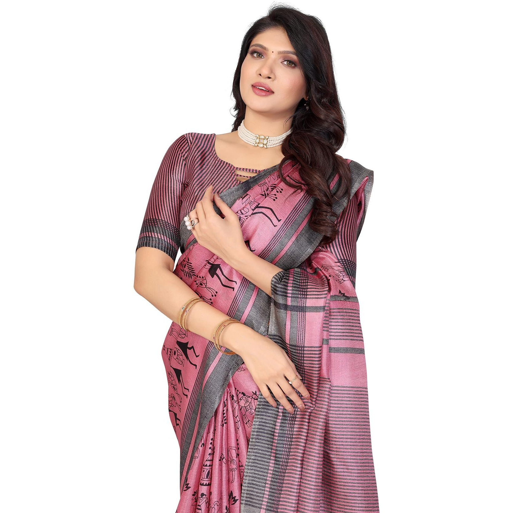Yashika Women's Art Silk Printed Saree With Blouse Material |saree for Women | Kalamkari Saree | New Sari | Latest Saree (AZ-YS-P3-NASIMA PINK JHALAR)