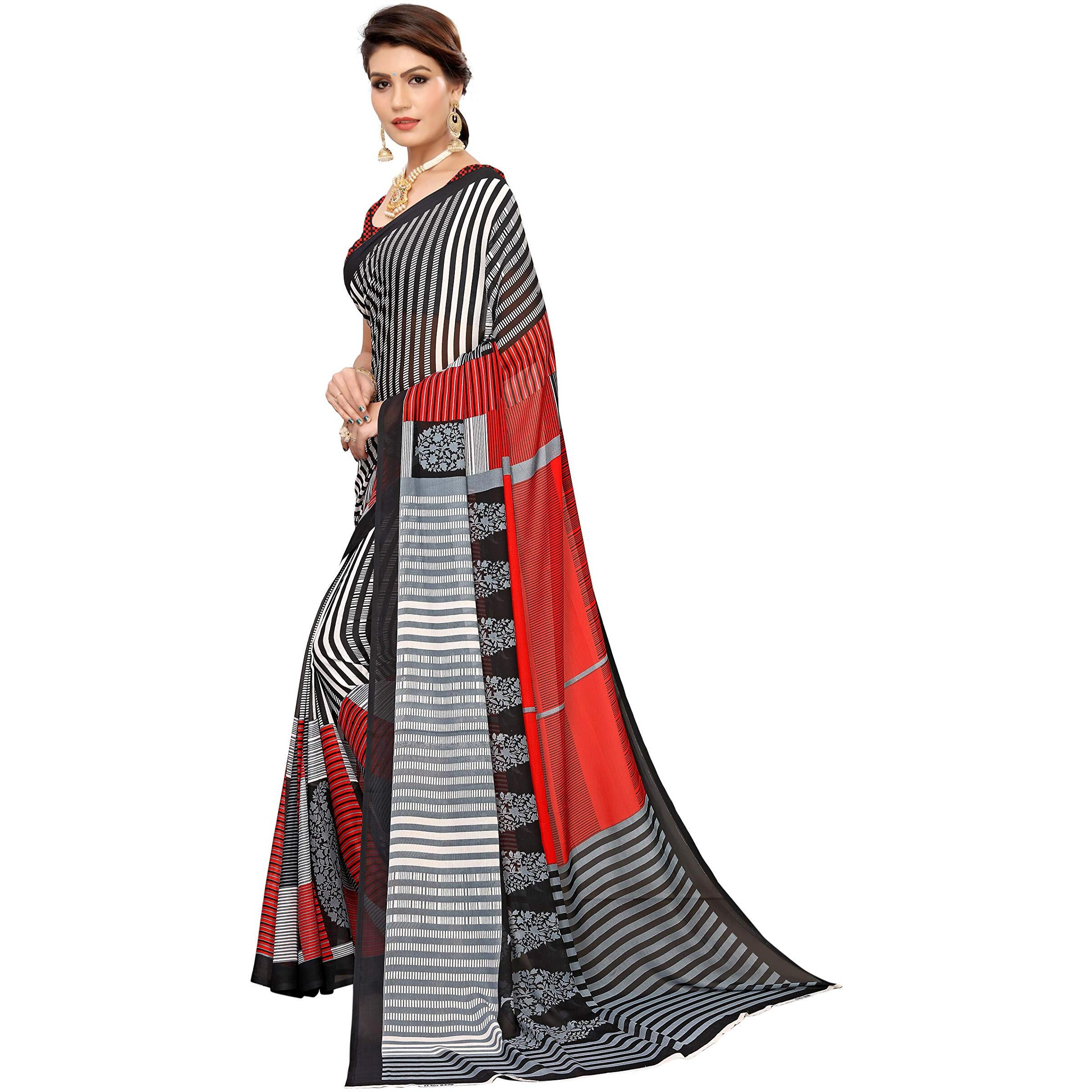 Yashika Georgette with Blouse Piece Saree (SDPL-Shivani_Black_Free Size)