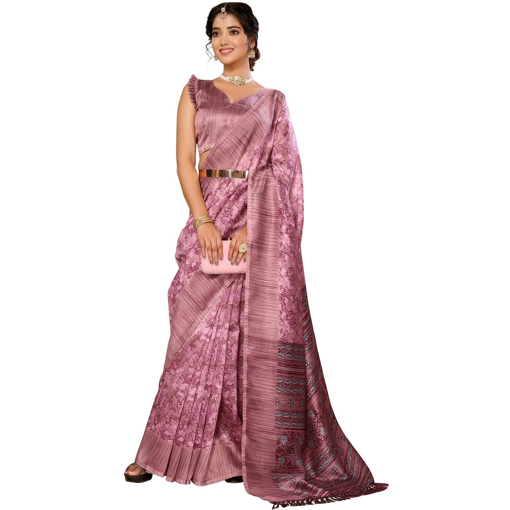 Yashika Women's Art Silk Printed with Tassels Unstitched Blouse Material Stylish Party Casual Wear Traditional Trendy Saree (AZ-YS-P2-DURVI-Parent_Purple)