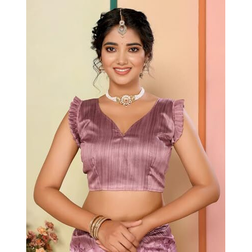 Yashika Women's Art Silk Printed with Tassels Unstitched Blouse Material Stylish Party Casual Wear Traditional Trendy Saree (AZ-YS-P2-DURVI-Parent_Purple)