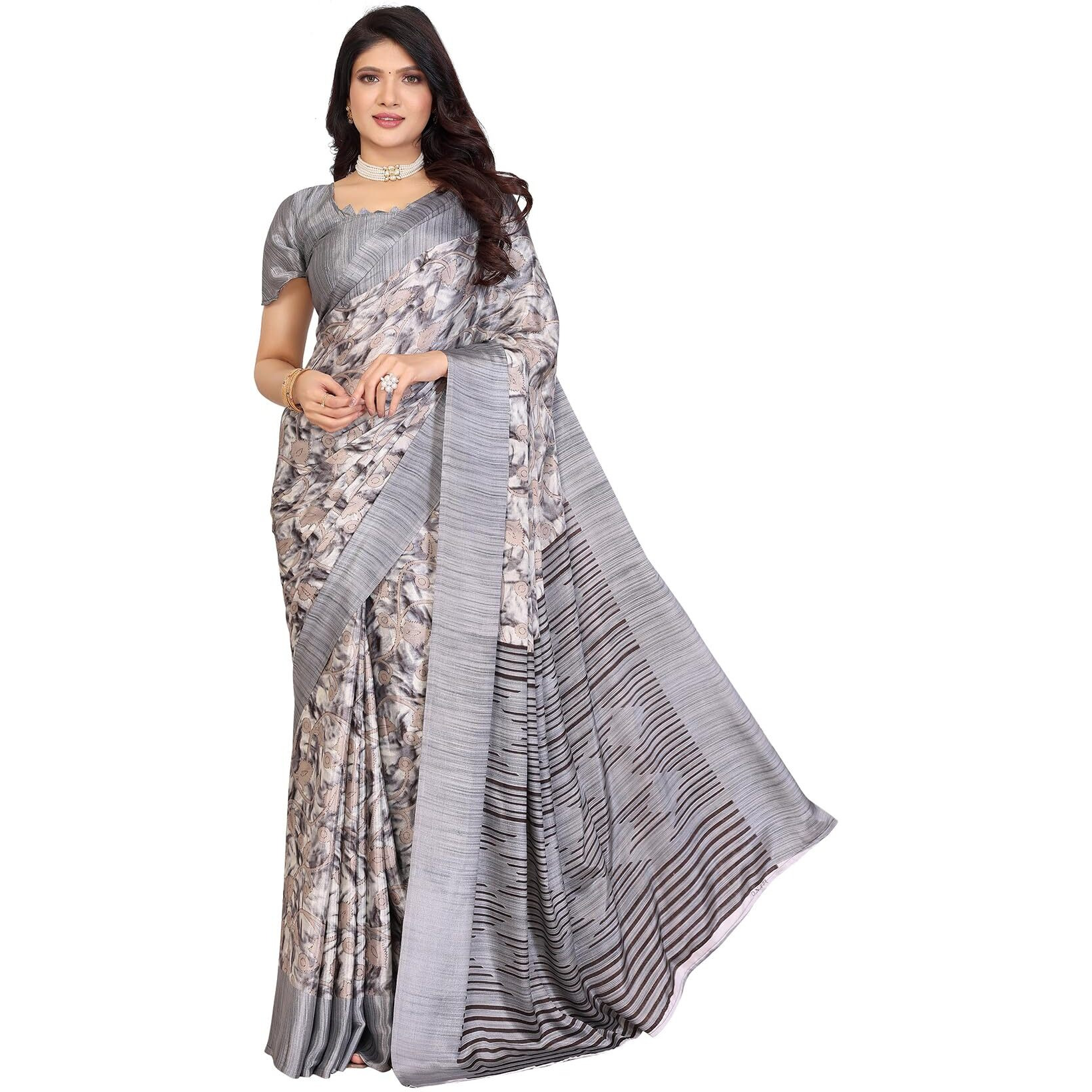 Yashika Women's Tussar Silk Printed Saree With Blouse Material |saree for Women | saree collection 2025 | New Sari | Latest Saree (AZ-YS-P1-SULEKHA GREY)