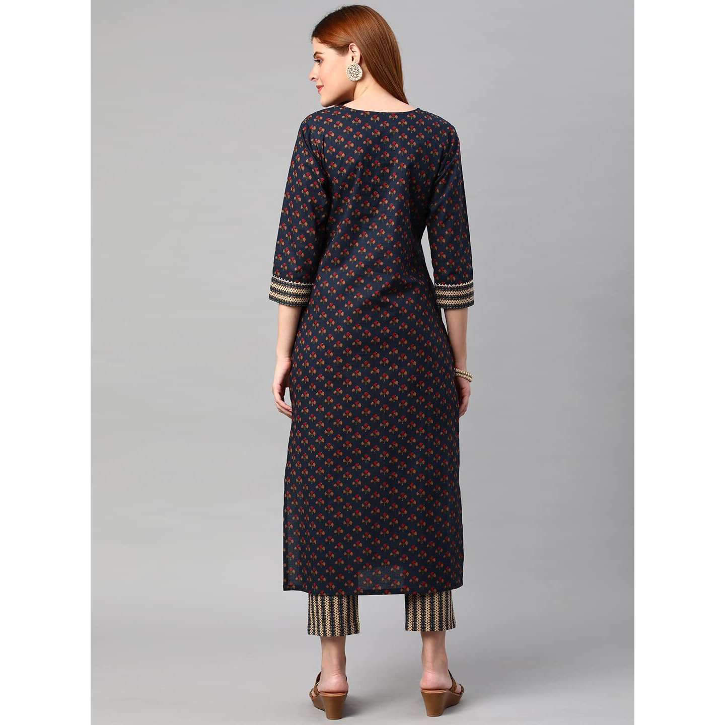 ANNI DESIGNER Women's Cotton Blend Printed Straight Kurta with Pant (Satku Blue_XXL_Blue_XX-Large)