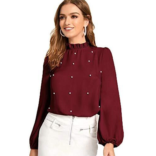 ANNI DESIGNER Women's Maroon Color Western Top (Lantern Maron TOP_L)