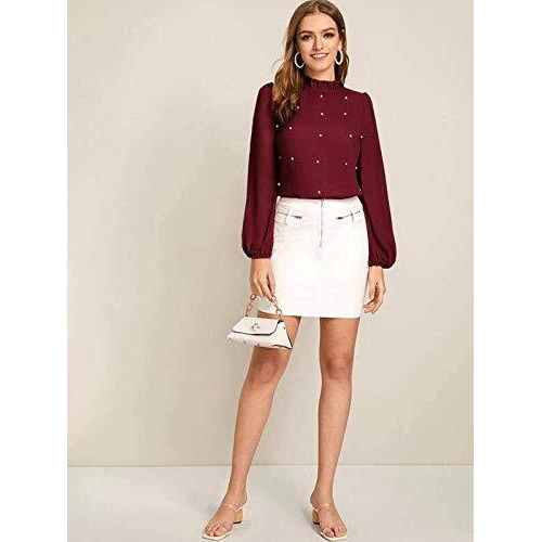 ANNI DESIGNER Women's Maroon Color Western Top (Lantern Maron TOP_L)