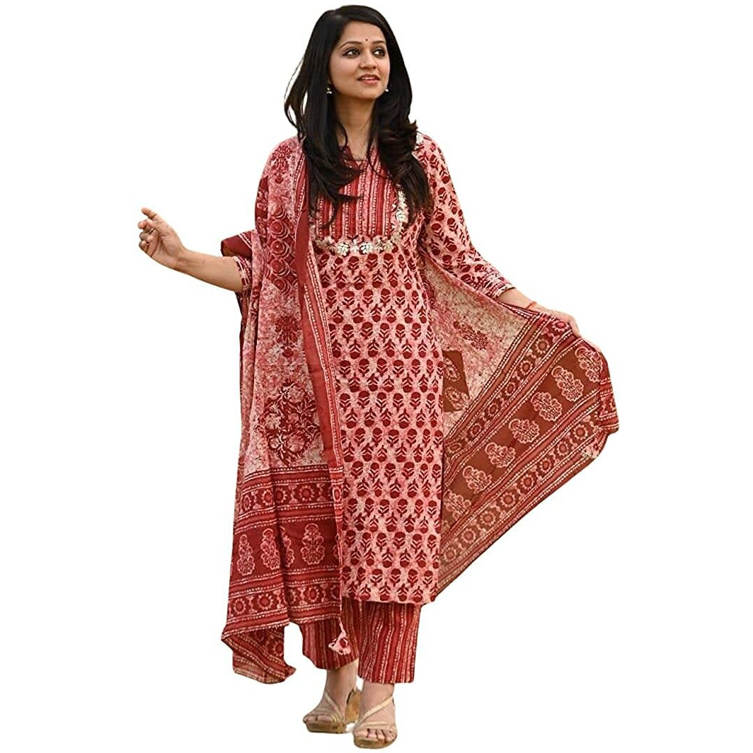 ANNI DESIGNER Women's Cotton Straight Kurta with Palazzo (DIPTI_S_Multicolor_Small)