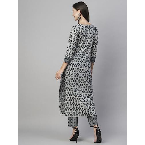 ANNI DESIGNER Women's Calf Length Printed Straight Kurta with Pant Pack of 2 (Combo-Sachi-Mukh_Multicolor_Small)