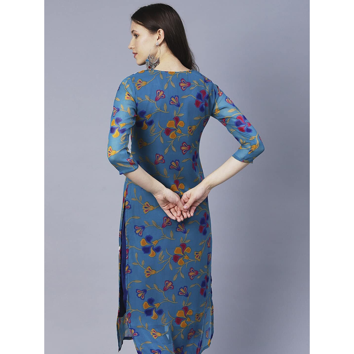 ANNI DESIGNER Women's Printed Georgette Chikankari Embroidered Kurti (Gori-Cerosin_S_Dark Blue_Small)