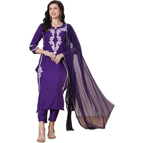 ANNI DESIGNER Women's Rayon Viscose Embroidered Straight Kurta with Pant & Dupatta (JAYASHUDA BEGANI-VKS02_S_Begani_Small)