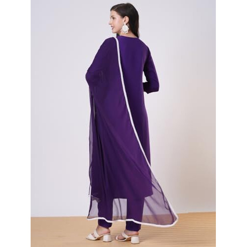 ANNI DESIGNER Women's Rayon Viscose Embroidered Straight Kurta with Pant & Dupatta (JAYASHUDA BEGANI-VKS02_S_Begani_Small)