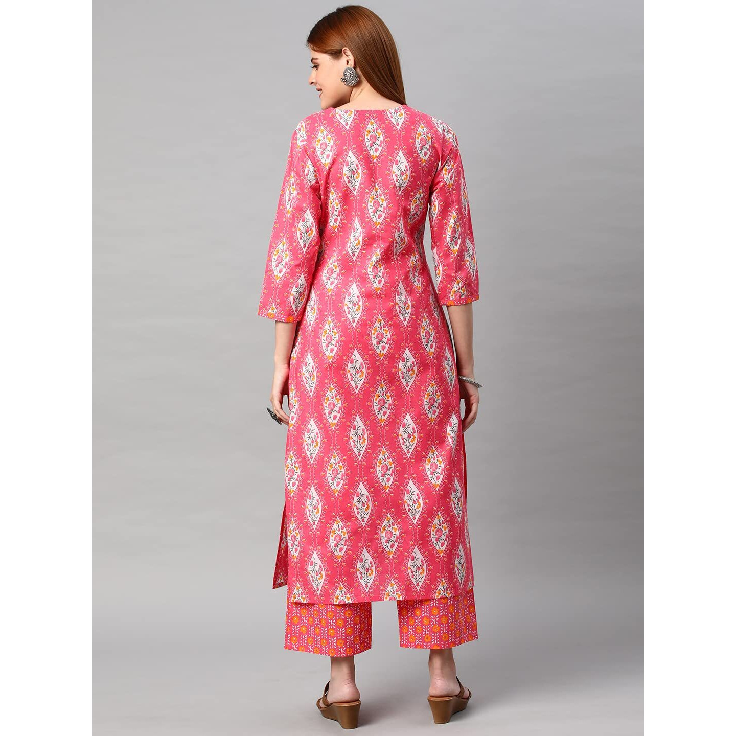 ANNI DESIGNER Women's Cotton Blend Traditional Straight Printed Kurta and Pant Set (Pataka Pink NW_XL_Pink_X-Large)