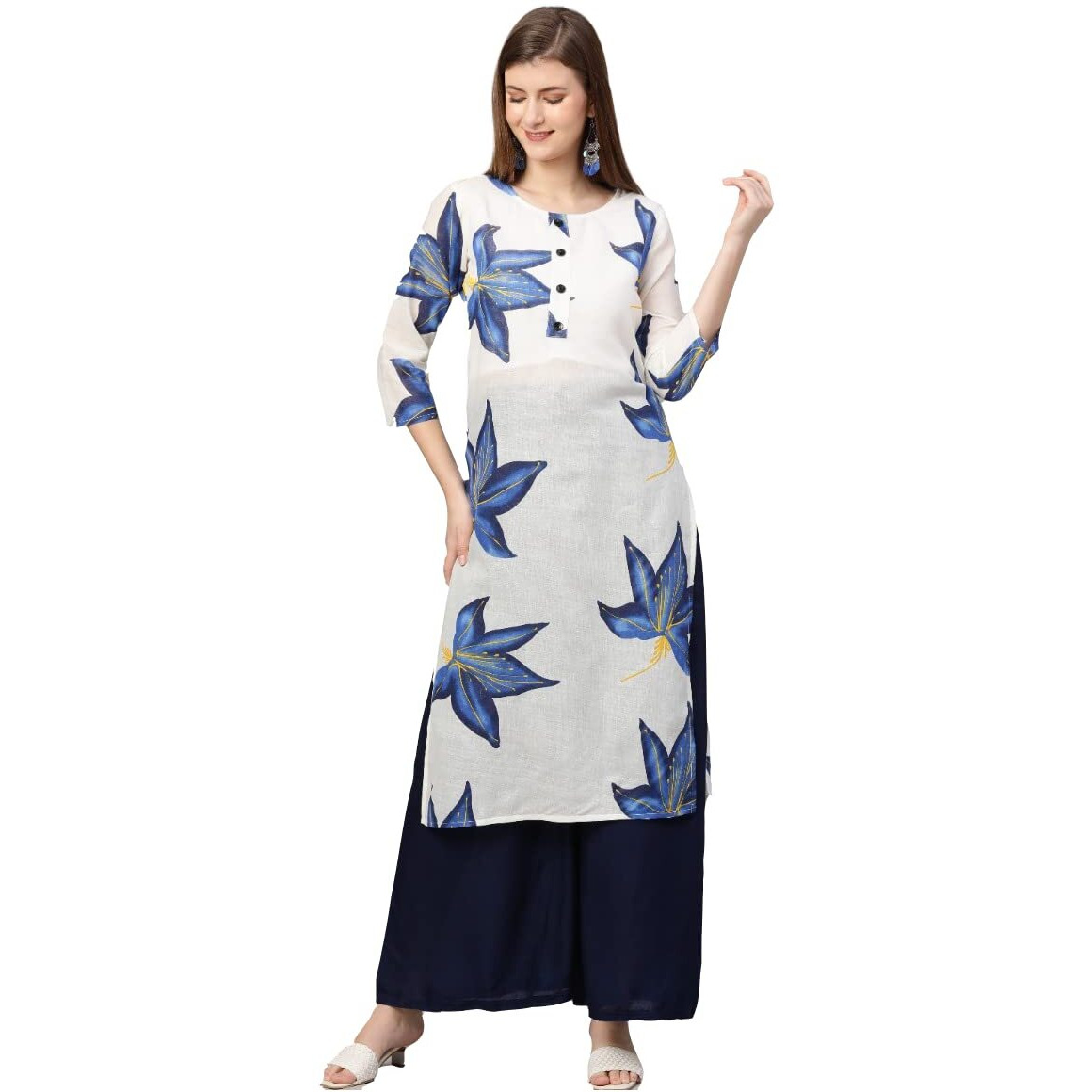 ANNI DESIGNER Women's Cotton Blend Kurta (KT-COT-10093_BLUE_Light Small)