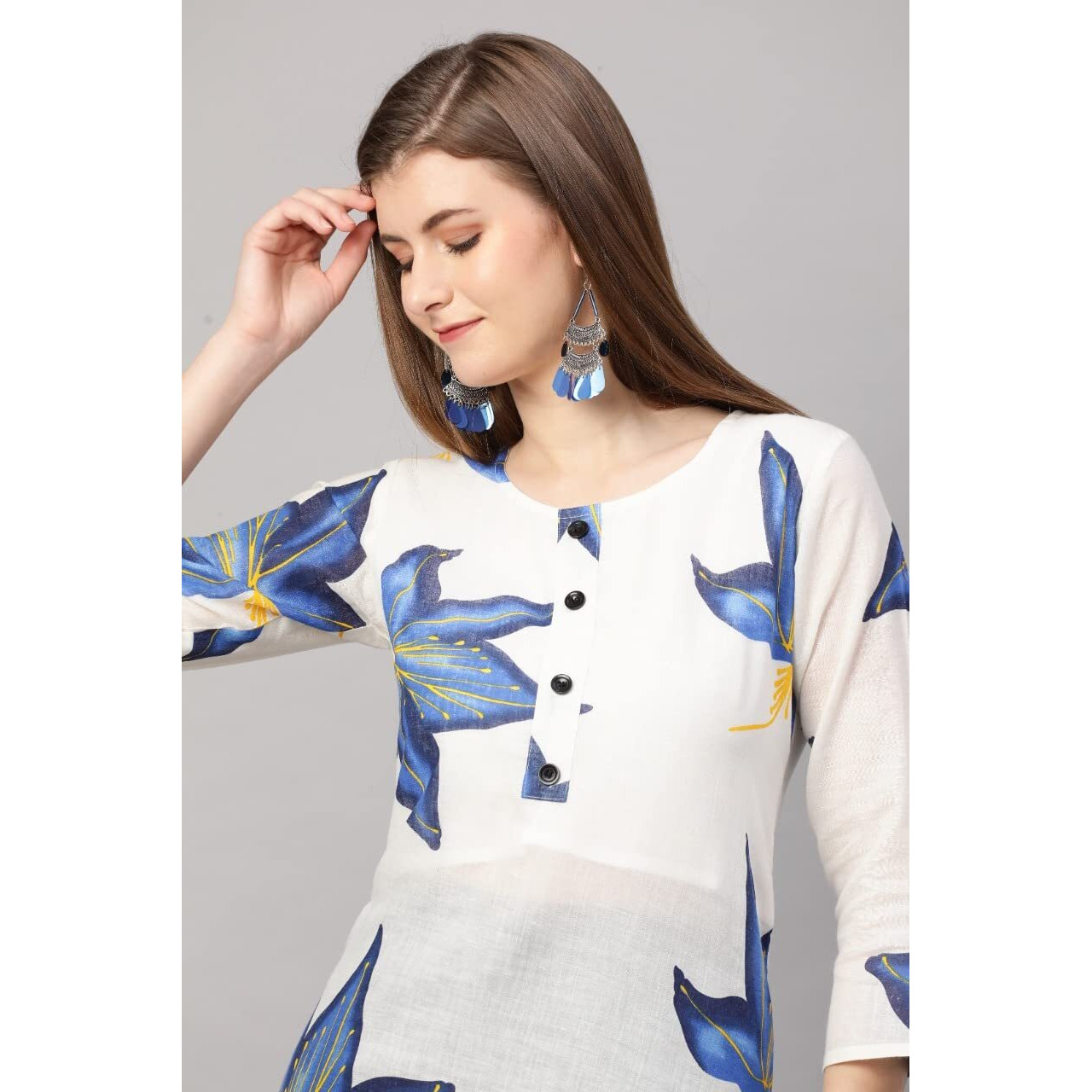 ANNI DESIGNER Women's Cotton Blend Kurta (KT-COT-10093_BLUE_Light Small)