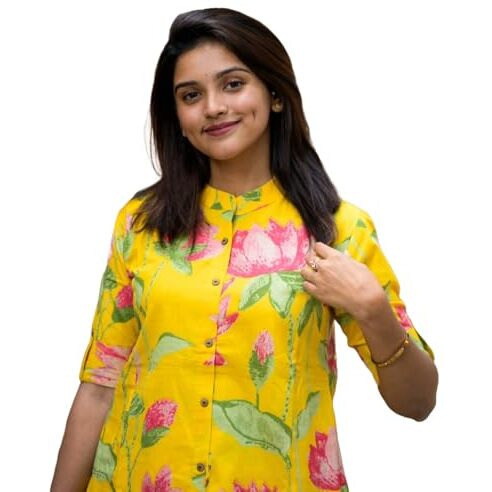 ANNI DESIGNER Women's Rayon Viscose Straight Printed Kurta with Pant (Ladat Yellow-VKS01_XXL_Yellow_XX-Large)