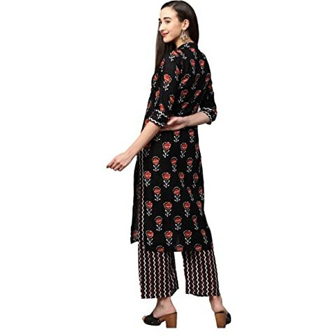 ANNI DESIGNER Women's Cotton Straight Kurta with Palazzo (KUR105_M_Pink_Medium)