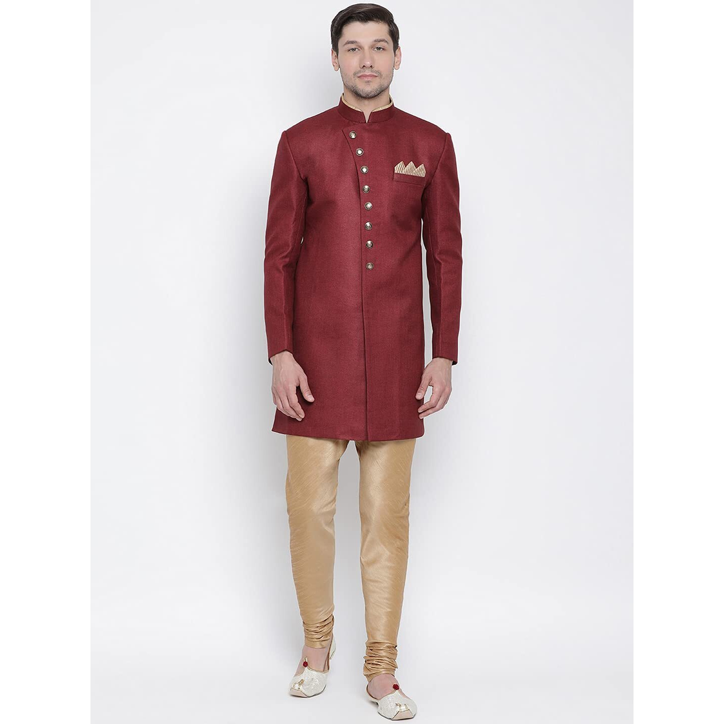 VASTRAMAY Men's Maroon Silk Blend Sherwani Set_VASMIW001MAnPRG_42
