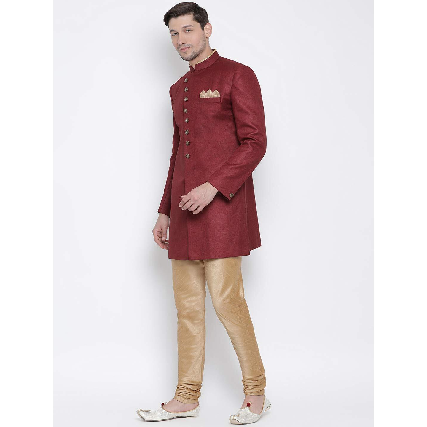 VASTRAMAY Men's Maroon Silk Blend Sherwani Set_VASMIW001MAnPRG_42