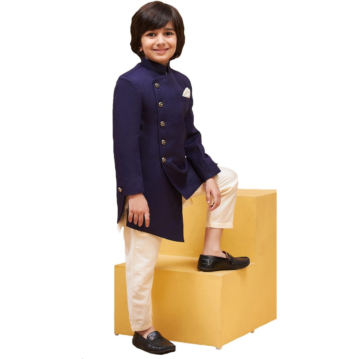VASTRAMAY Boys' Cream And Blue Sherwani Set_VASBIW027BUnK091CRnVPCR_24