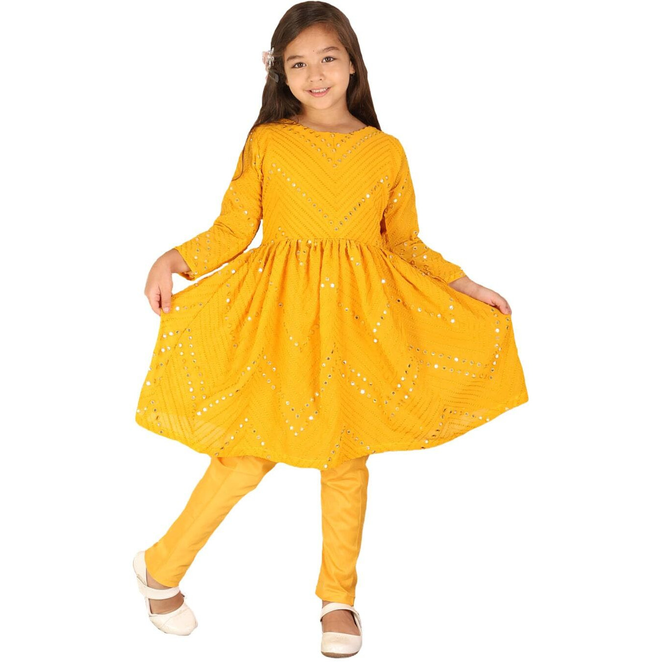 VASTRAMAY Girls' Yellow Kurta And Churidar_VASGK133YWnVCYW_30