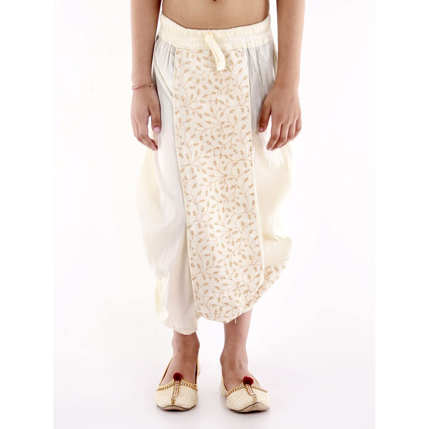 VASTRAMAY Boys' Cream Traditional Embroidered Dhoti_VASBDT011CR_32