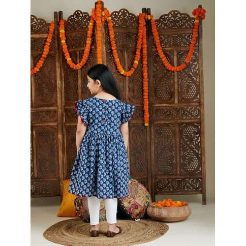 VASTRAMAY Girls' Indigo Blue and White Kurta and Leggings Set_VASGK031BUnGL01WH_26