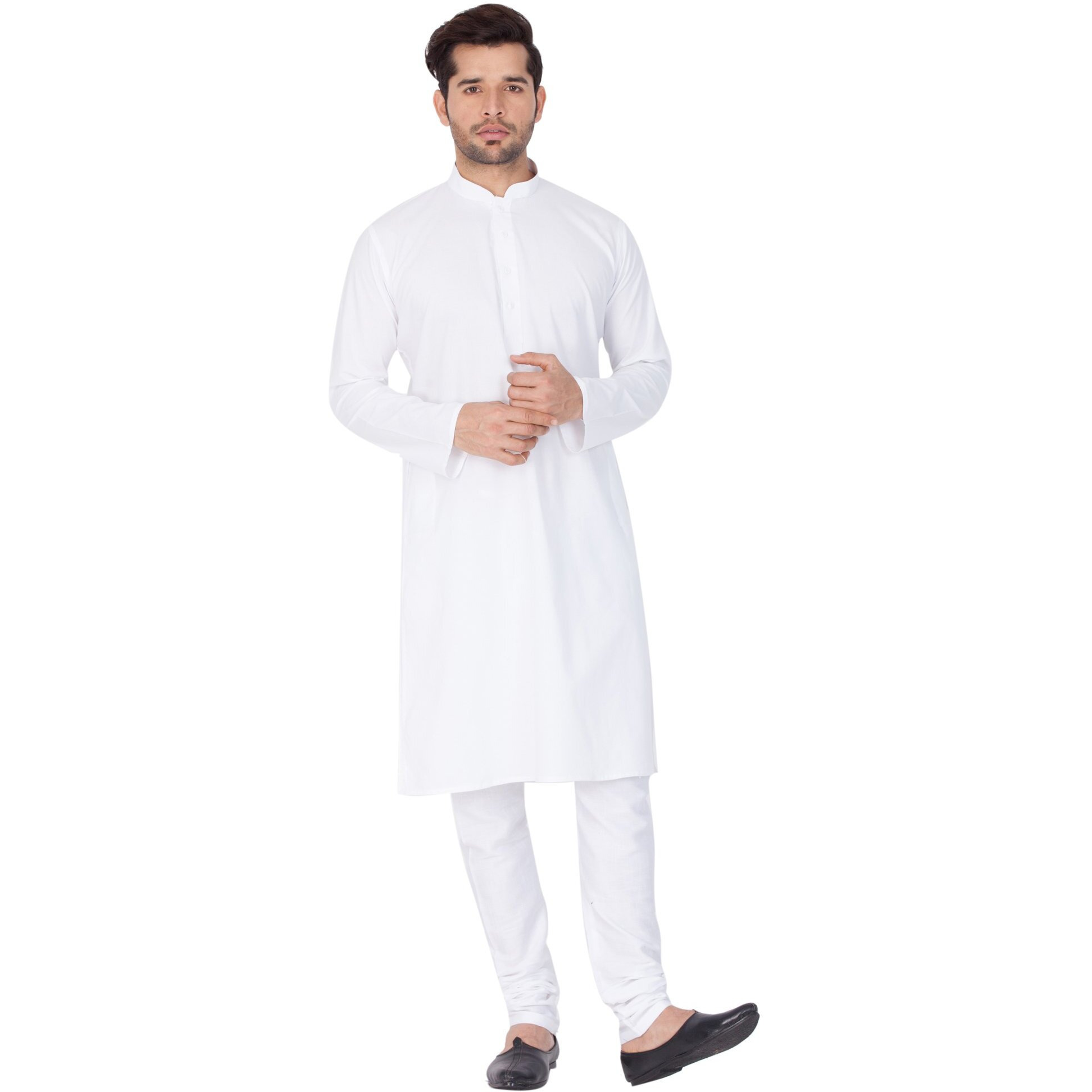 VASTRAMAY Men's Cotton Blend White Kurta Pyjama Set - Classic Ethnic Attire for Timeless Style and Cultural Celebrations And Independence Day | Comfortable Feel Pure Cotton Kurta & Churidar Pyjama Set