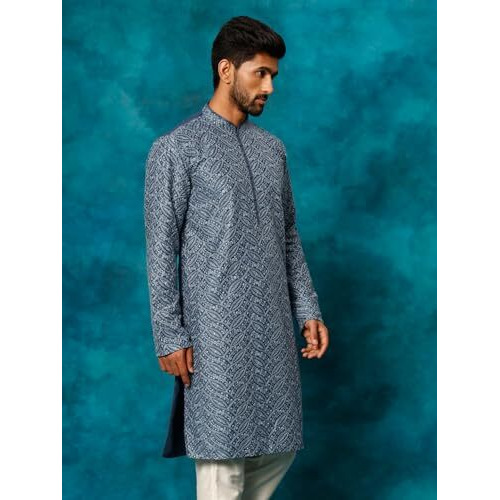 VASTRAMAY Men's Blue Rayon Cotton Kurta_VSHRMK263_38