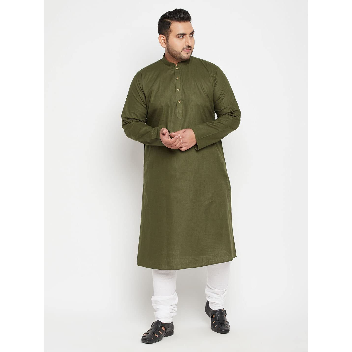 VASTRAMAY Plus Men's Mint Green And White Cotton Blend Kurta Pyjama Set_VPLUSMK007MInPCWH_54