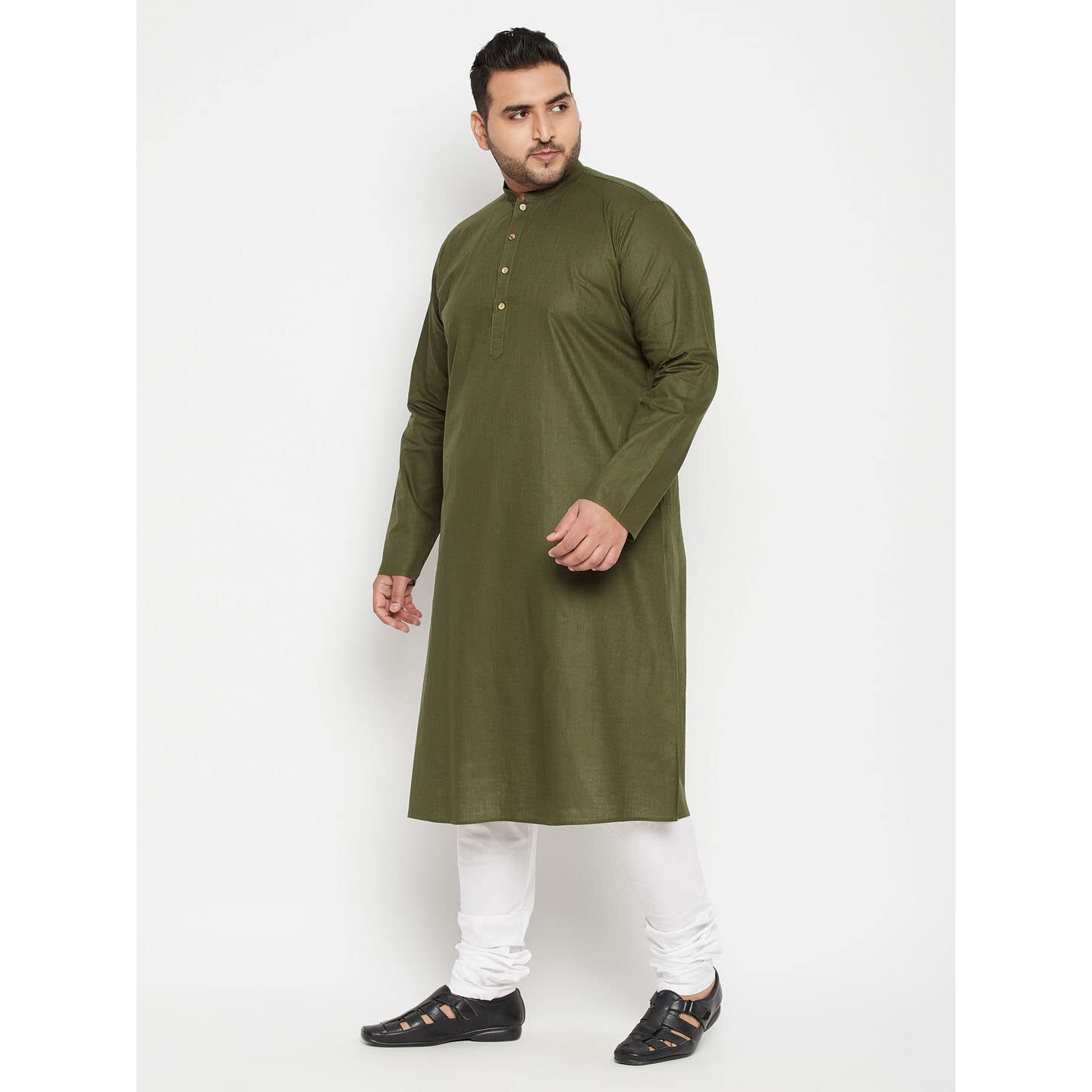 VASTRAMAY Plus Men's Mint Green And White Cotton Blend Kurta Pyjama Set_VPLUSMK007MInPCWH_54
