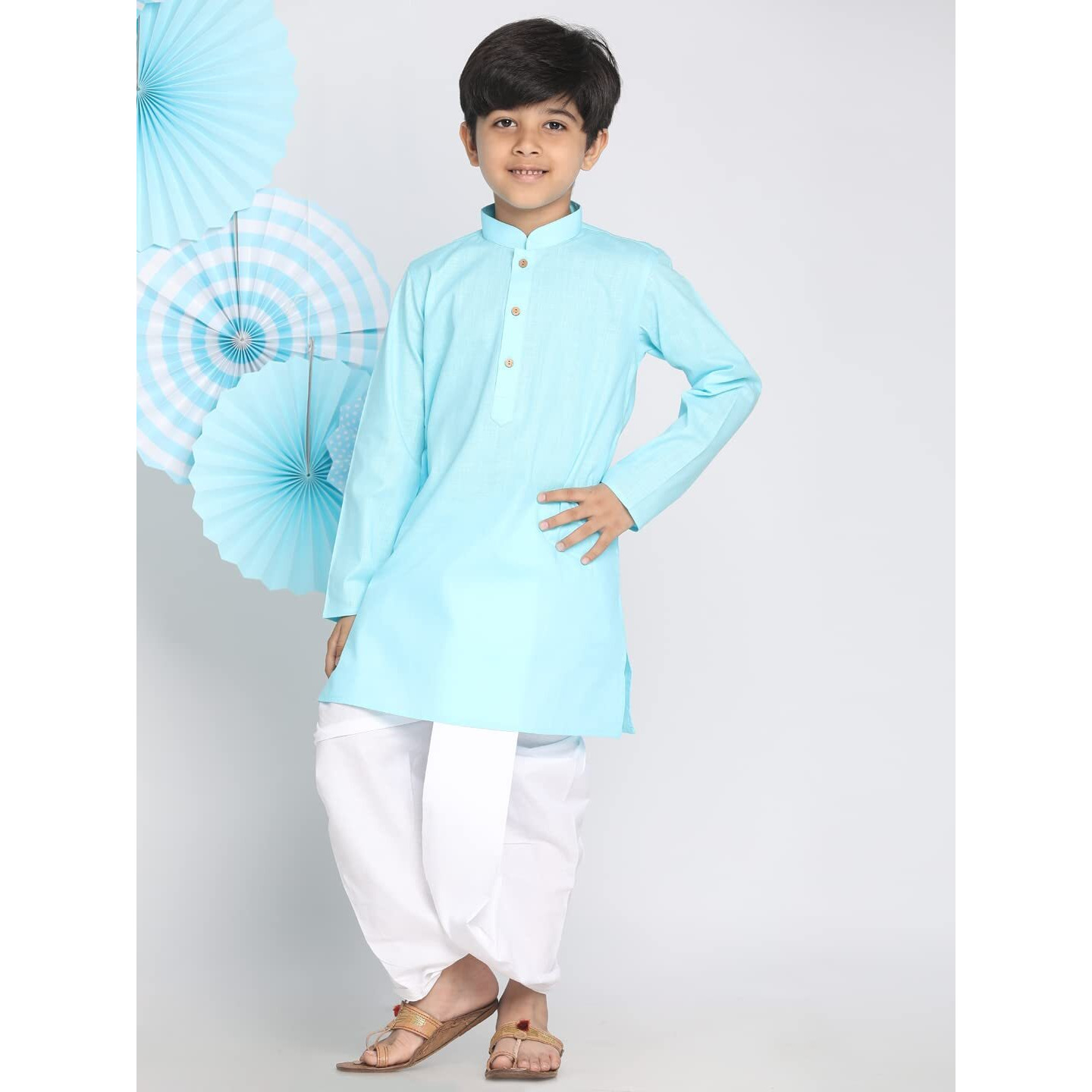 VASTRAMAY Boys' Aqua Blue Kurta and Dhoti Set (VASBK007AQnBDT015WH_Age-6-7 Years_Aqua Blue)