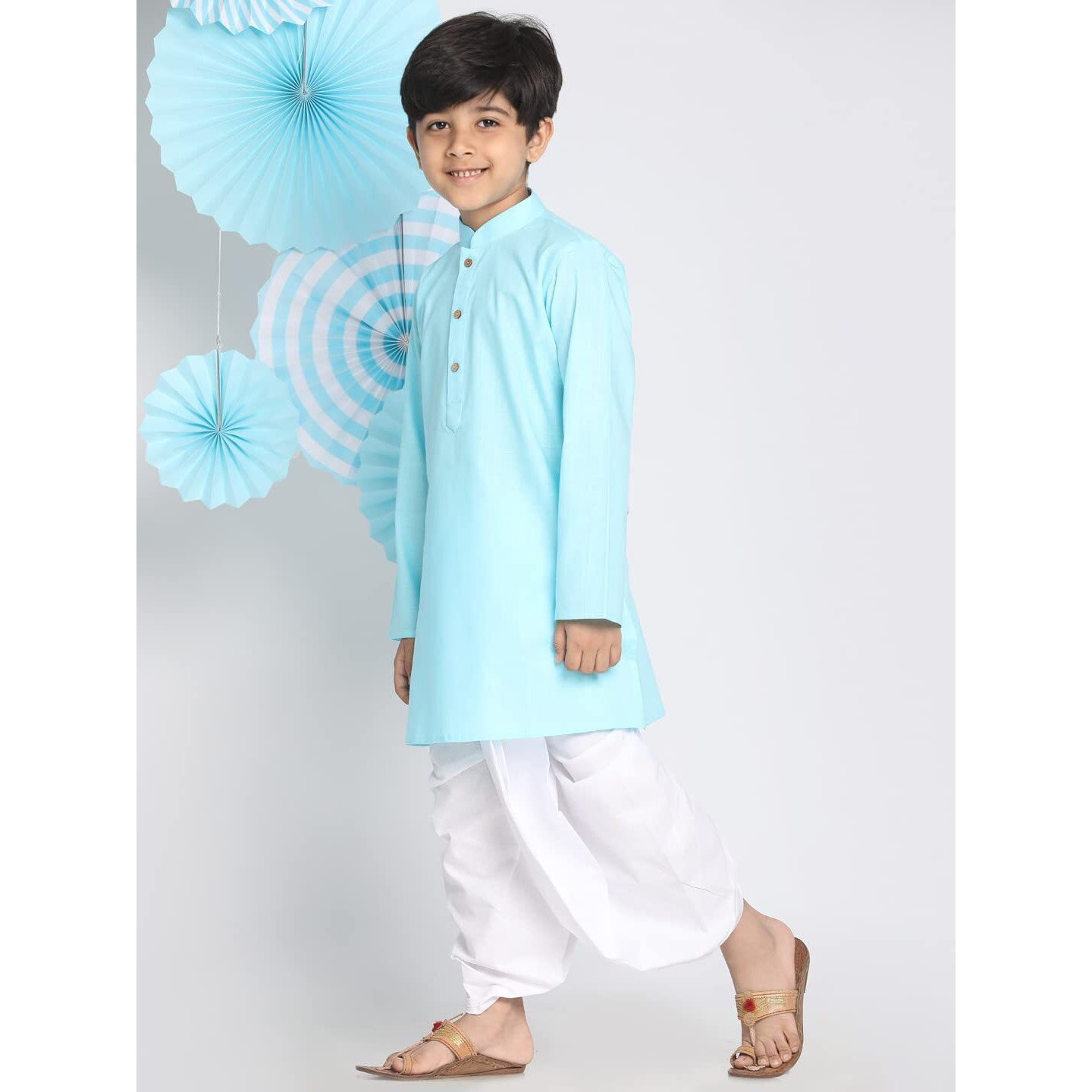 VASTRAMAY Boys' Aqua Blue Kurta and Dhoti Set (VASBK007AQnBDT015WH_Age-6-7 Years_Aqua Blue)