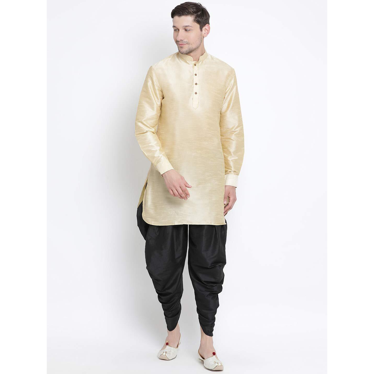 VASTRAMAY Men's Gold Cotton Silk Blend Kurta and Dhoti Pant Set_VASMUK001GOnCDBL_46