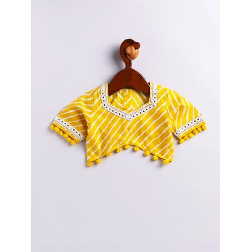 VASTRAMAY Girls' Cotton Yellow Lehenga Choli With Dupatta | Cotton Lehenga Set And Dupatta For Infants