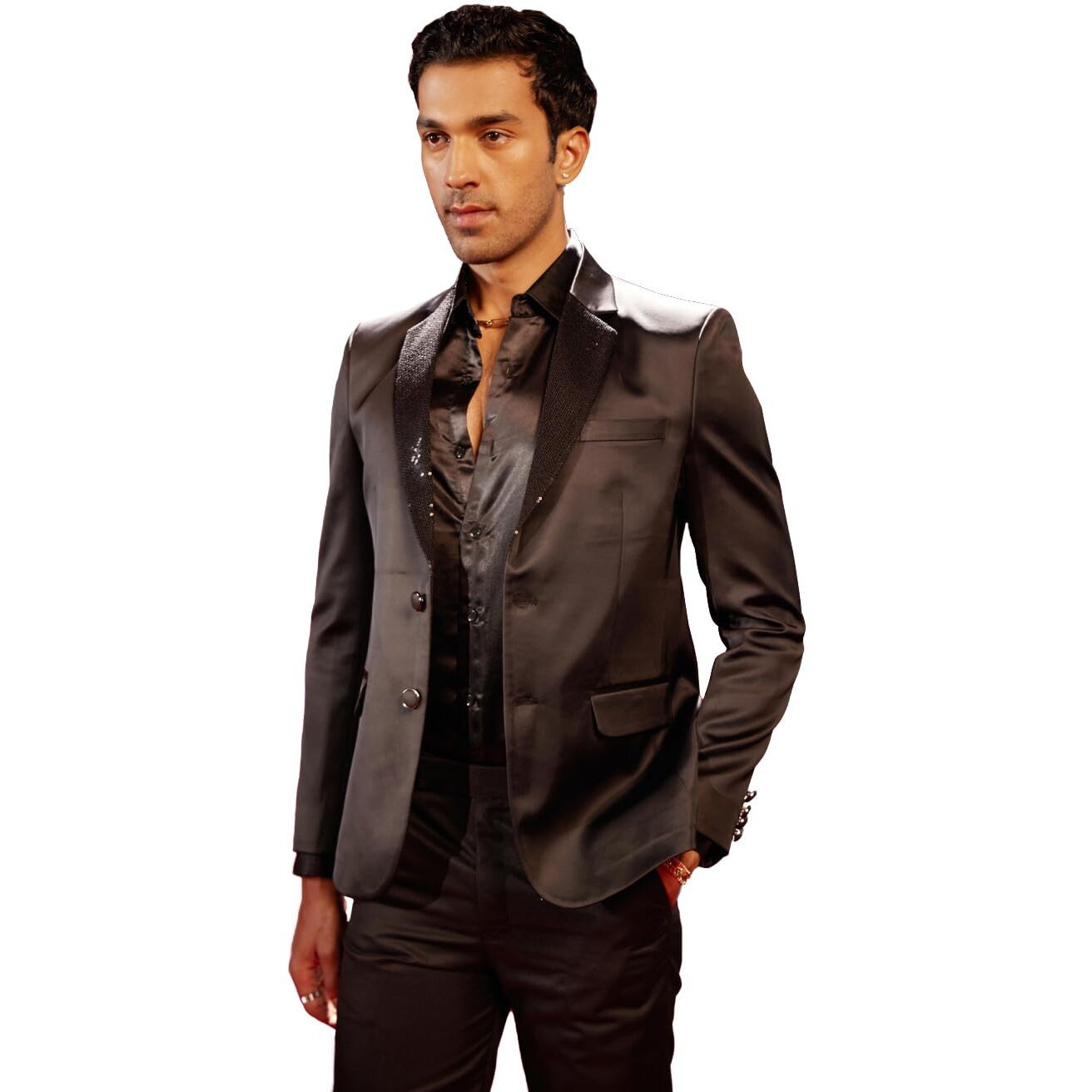 VASTRAMAY Shrestha Men's Black Sequence Collar Blazer