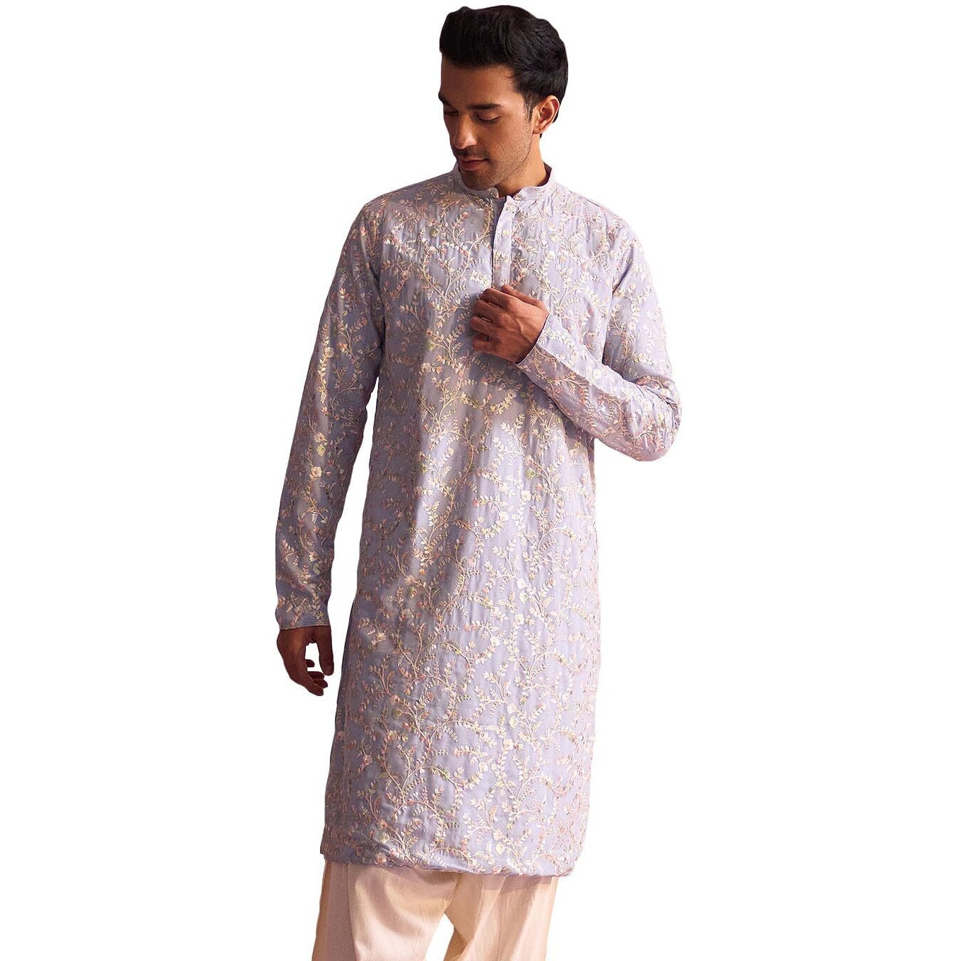 VASTRAMAY Men's Pastel Blue Georgette Kurta_VSHRMK232HW_40