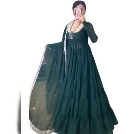 Wedani Georgette Embroidedred Anarkali Dress for Women Green