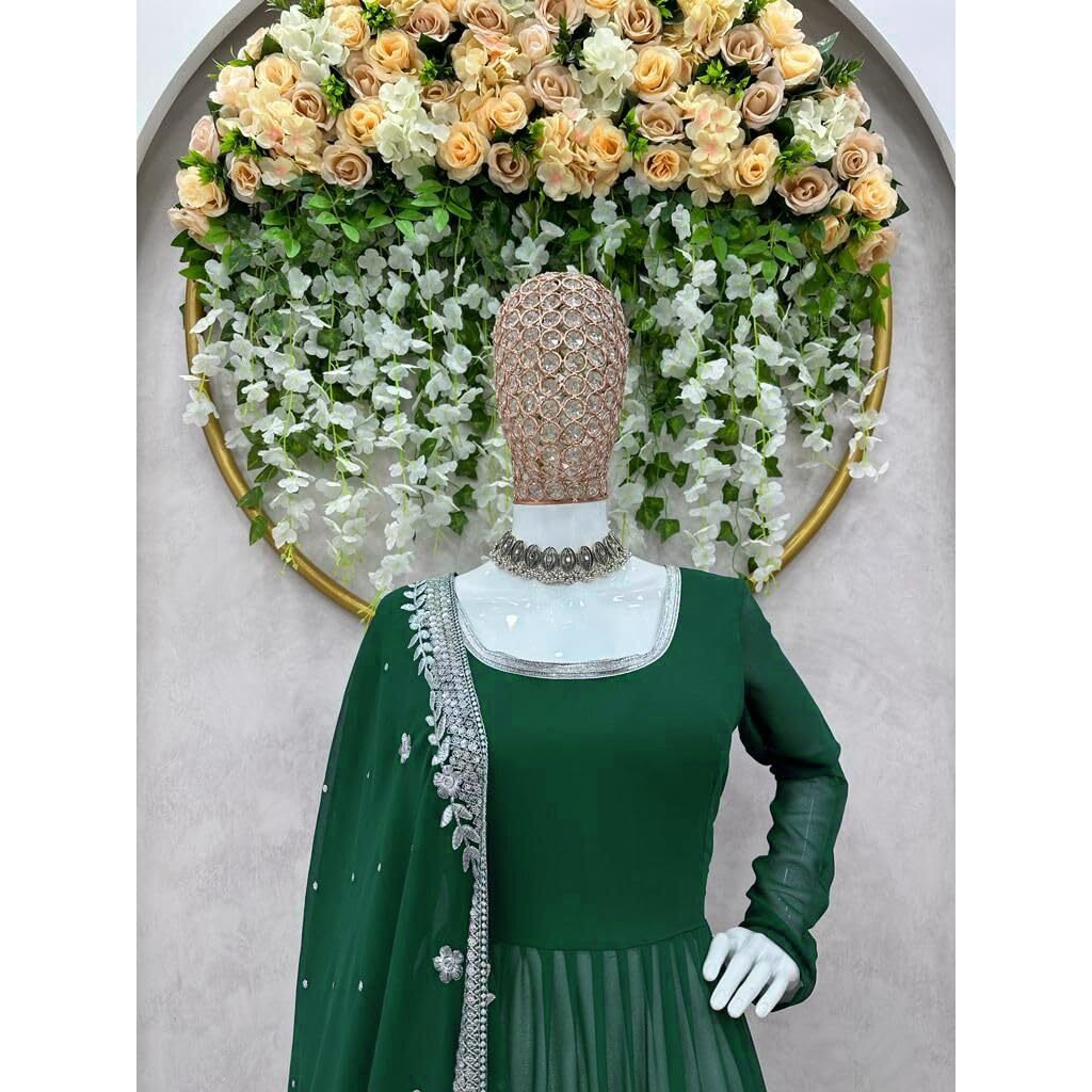 Wedani Georgette Embroidedred Anarkali Dress for Women Green