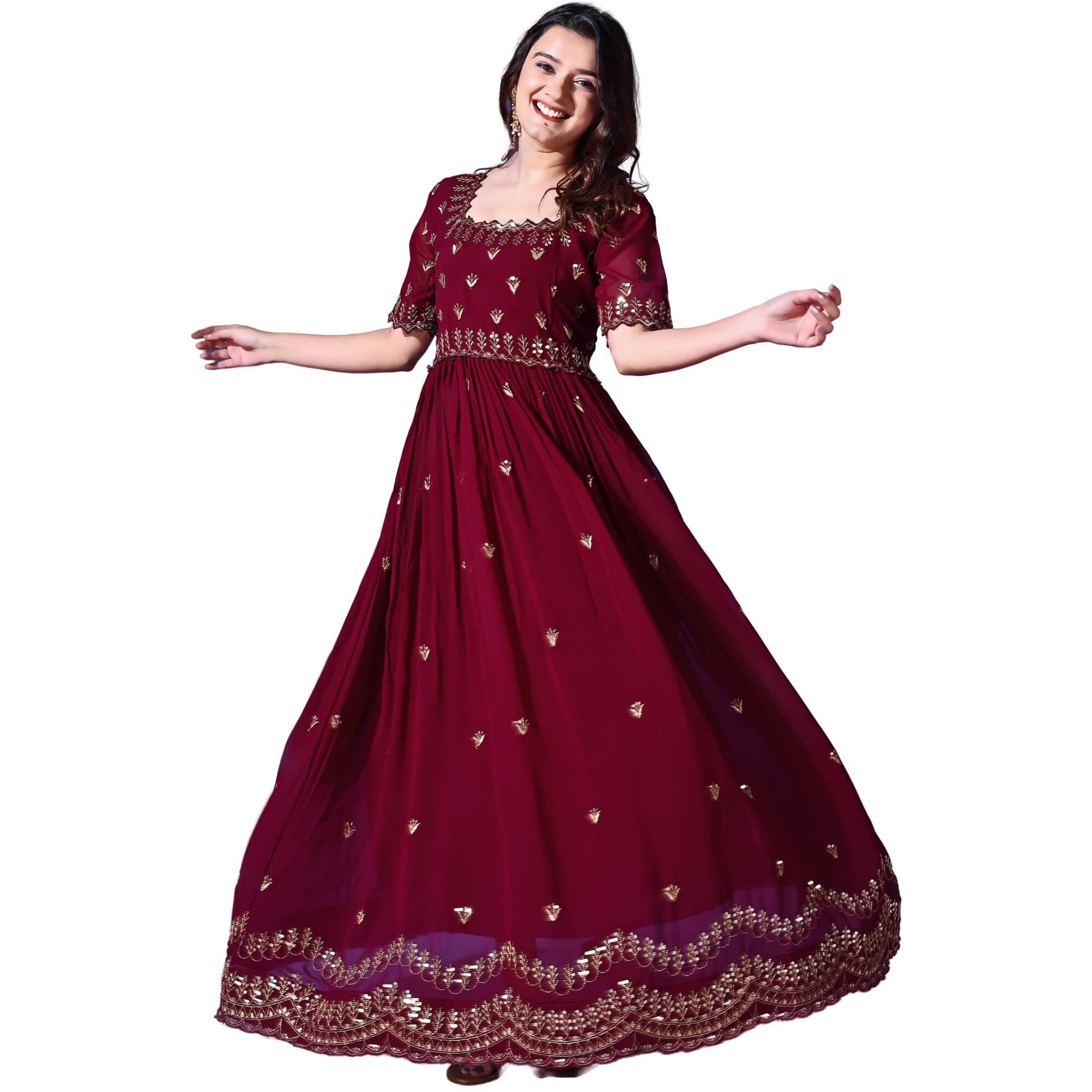 Wedani Maroon Georgette Embroidered Anarkali Gown for Women